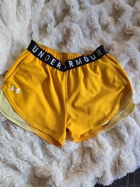 Under Armour Yellow Women's Athletic Shorts with Branded Black Waistband